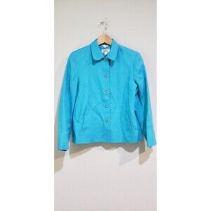 Talbots Irish Linen Blazer Womens 8 Turquoise Blue Fully Lined Summer Jacket